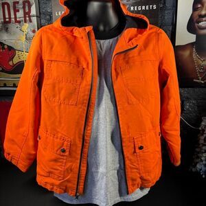 2015 Gymboree Boys Orange Hooded Utility Jacket Size 10/12